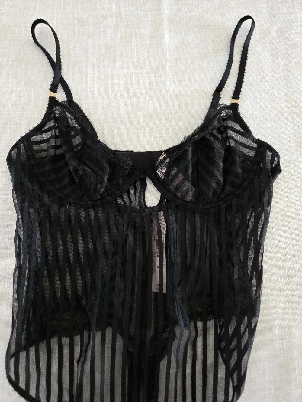NWT Tease Sheer Stripe Lace-Trim Cupped Bodvsuit